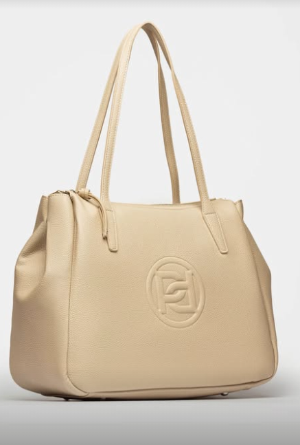 Tote Bag Prune Sign beige efecto cuero vista lateral