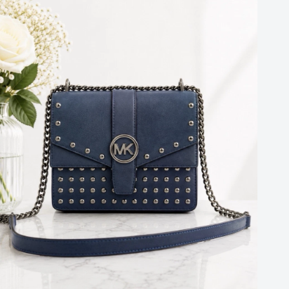 Crossbody Michael Kors Greenwich Studded navy con cadena