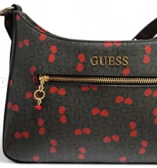 Crossbody Guess Cherry negro detalle logo y cremallera