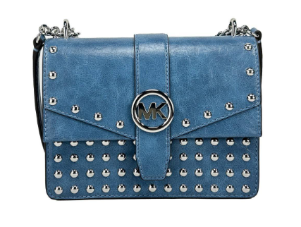 Crossbody Michael Kors Greenwich Studded azul fondo blanco